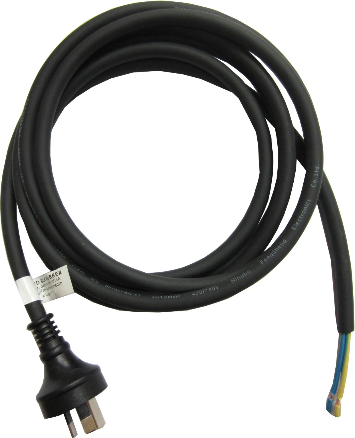 Altona Power Cord Bare End 3m 1.5mm 3 Core 15amp Rated lead 10amp 3 Pin Plug Rubber Black